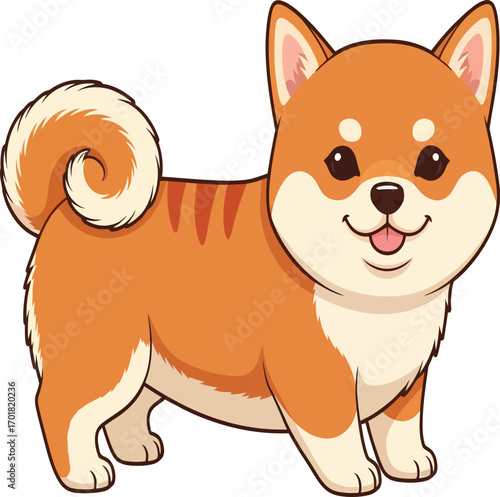 Vector, illustration, shiba inu dog with a cute and kawaii face, poster, background