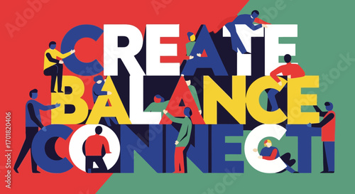 Collaborative Teamwork Illustration Emphasizing Creation, Balance, and Connection For Business Teamwork Presentation, Creative Workshop Visuals, And Motivational Corporate Materials