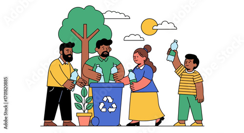 Diverse Family Recycling Together In A Park Illustrative Design For Environmental Awareness Campaigns, Educational Materials, And Promoting Sustainable Living Practices