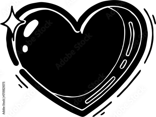 Glossy Black Heart Illustration for Valentine's Day and Love