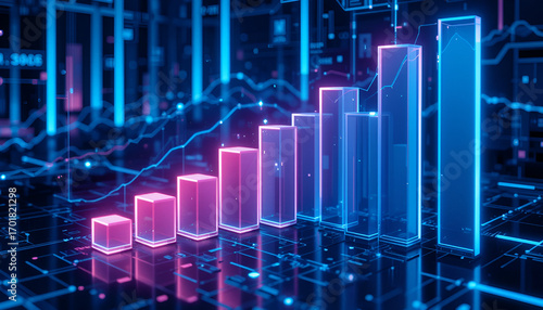 Digital Financial Market Analysis Bar Chart with Data Visualization Background