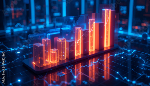 Digital Growth Chart Showing Financial Success and Data Analysis