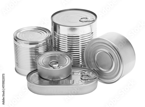 Cuadro en lienzo Group of tin cans with transparent background representing preserved food