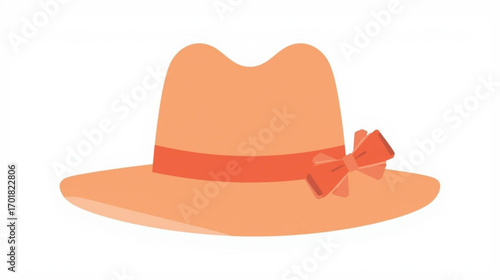Stylish orange summer sun hat with a decorative ribbon and bow. A fashionable women's accessory for vacation, travel, and sun protection. Isolated vector