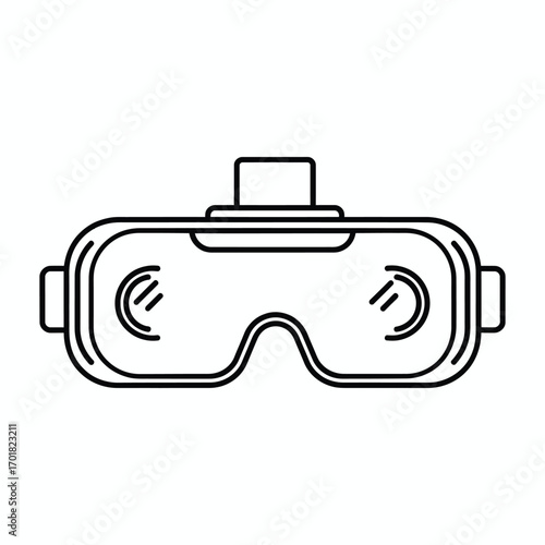 Stylized Line Drawing of Virtual Reality Headset with Lens Reflections 