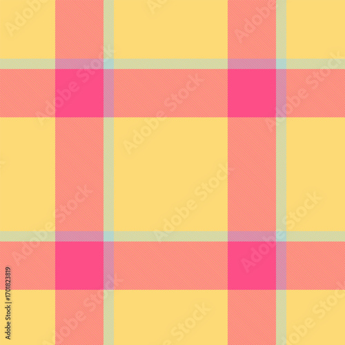 Cheerful, seamless plaid pattern in pastel yellows and pinks. Perfect for backgrounds, textiles, or designs needing a bright and playful aesthetic.