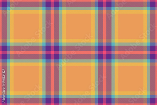 Self seamless texture tartan, menu check fabric vector. Handmade plaid pattern textile background in orange and violet colors.