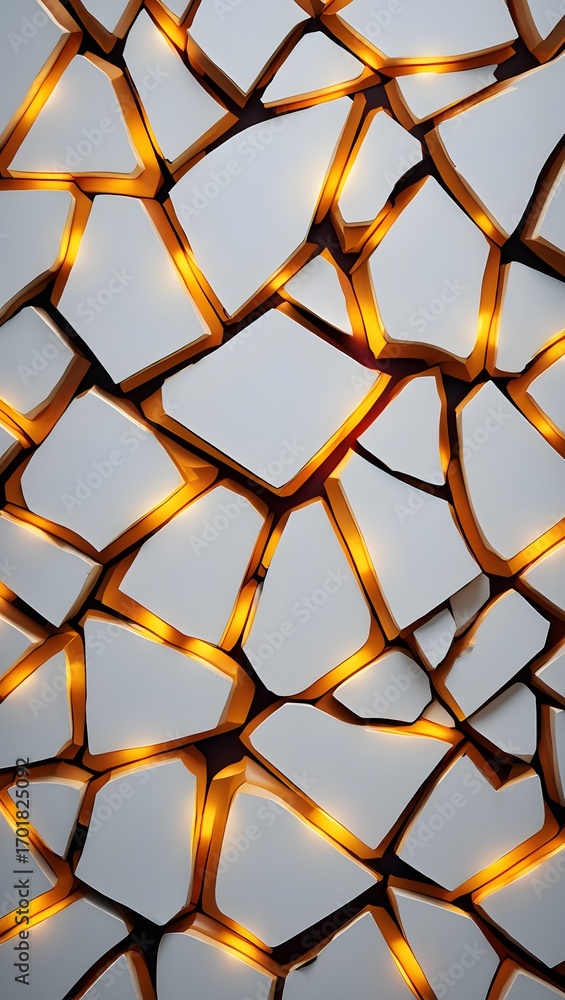 Fototapeta premium Abstract gold and white mosaic pattern with geometric shapes and bright illumination