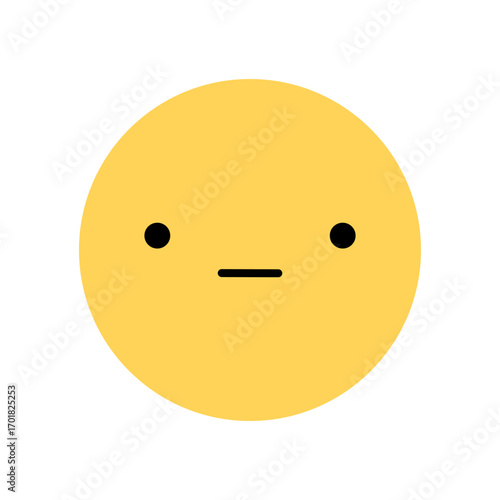 Minimalist yellow emoji face with neutral expression. Simple flat design symbolizing indifference, blank mood, or emotionless reaction. Vector illustration. Perfect for social media, stickers.