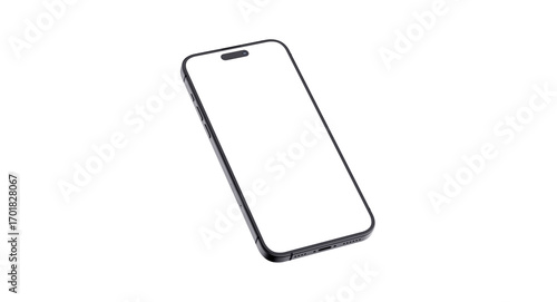Angled 3D iPhone Mockup Template - Blank Screen Smartphone with Notch and Side View Design Mockup, Perfect for App UI/UX Presentations, Mobile Branding and Digital Mockups, Editable PSD Stock Graphic