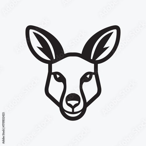kangaroo head vector logo in a bold line art style, a simple graphic icon of an Australian marsupial for a brand emblem or national symbol.
