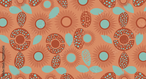 Abstract Floral Seamless Pattern With Retro Hues And Unique Ornament