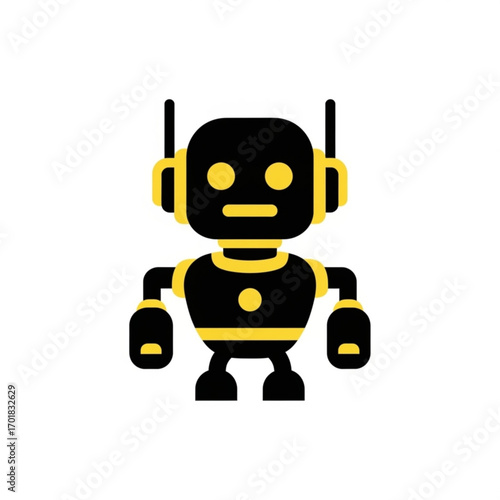 Vector art of cute black and yellow robot character