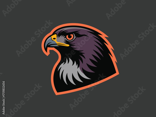 Illustration of an eagle head with orange outline on a dark gray background in vector format