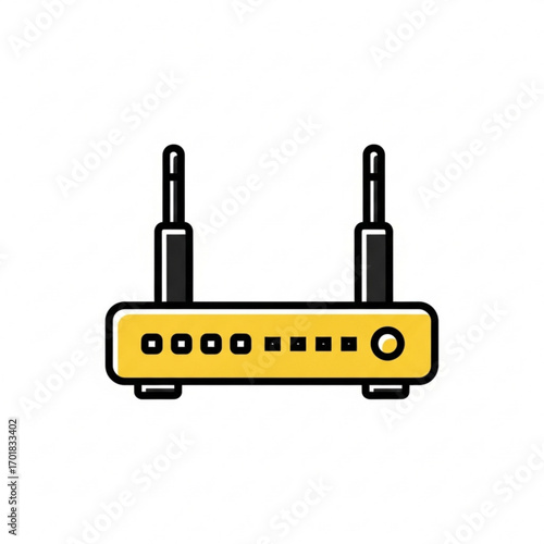 Vector art of yellow wireless router with antennas