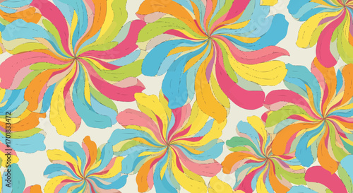 Cheerful Floral Pattern With Retro Style and Colorful Elements
