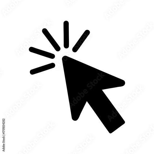 Stylized black arrow cursor with radiating lines indicating click or selection