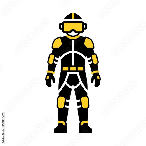 Vector art of futuristic soldier in black and yellow suit