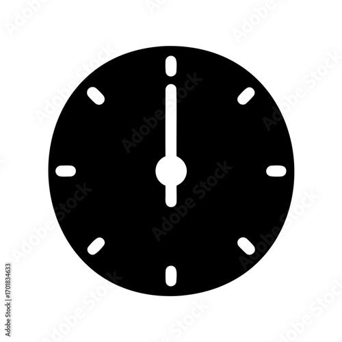 Clock icon showing twelve o'clock, signifying noon or midnight, in solid style