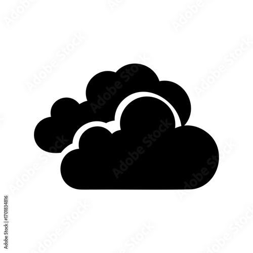 Black and white graphic depicting weather cloud isolated on white background