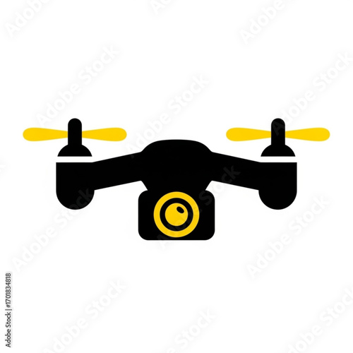 Vector art of black drone with yellow propellers