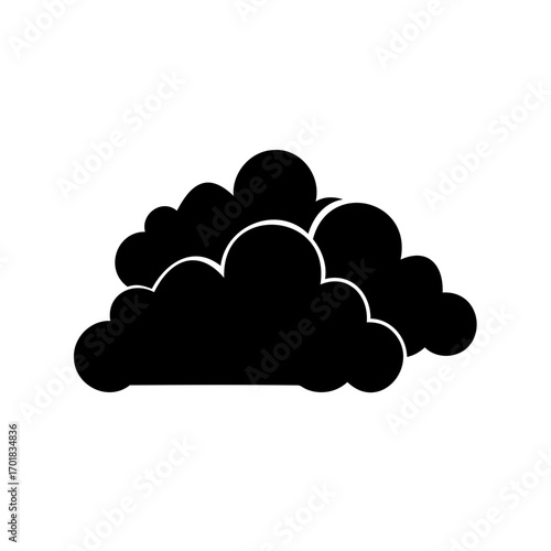Stylized depiction of a collection of puffy clouds, flat black vector