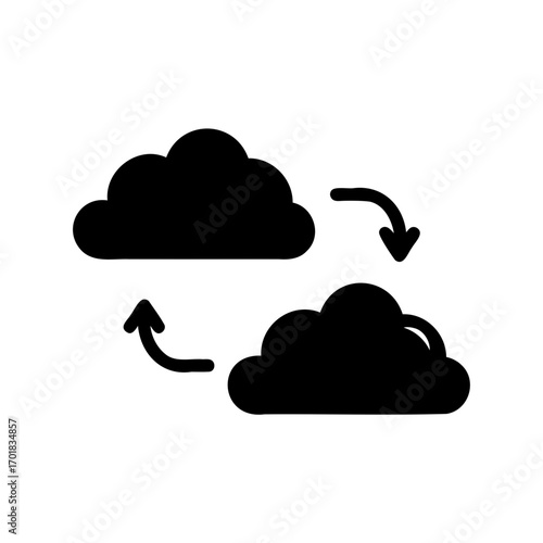 Cloud Computing Data Exchange Transfer Icon Illustration, Cloud Sync Concept, Data Flow