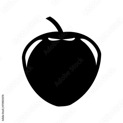 A simplified black silhouette of an acorn with a single stem