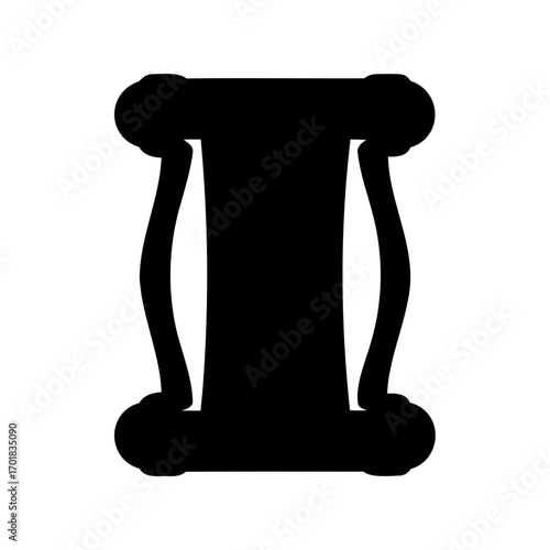 Black and white illustration of an ancient scroll with decorative columns
