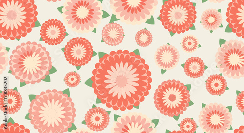 Floral Pattern Seamless With Gentle Peach And Coral Chrysanthemums