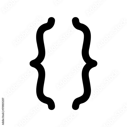 A bold black curly bracket on a white background in simple design