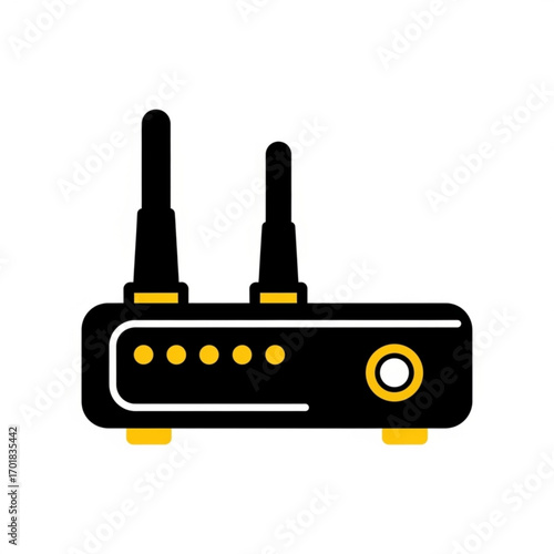 Vector art of black wireless router with antennas