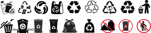 Recycle icon and trash symbol, Recycling sign, Recycle symbol Isolated on white background. Vector stock illustration.Bin icon set. Trash can collection. Trash icons set. Web icon, delete button.