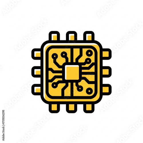 Vector art of yellow computer microchip icon