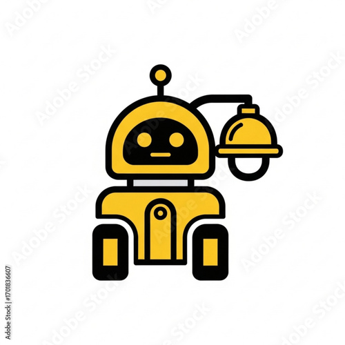 Vector art of cute yellow robot with a lamp