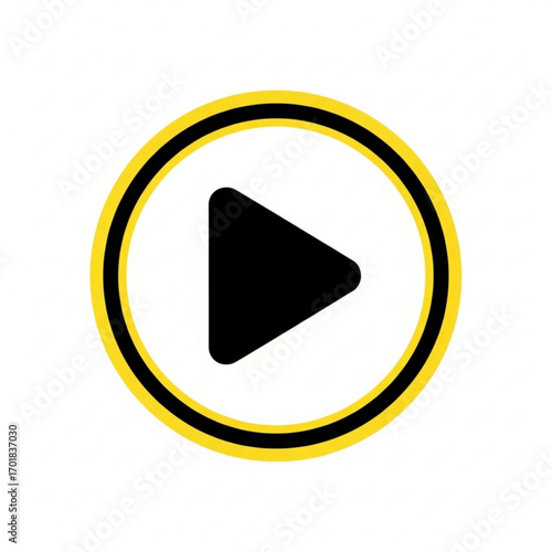Vector art of black play button icon with yellow and black border