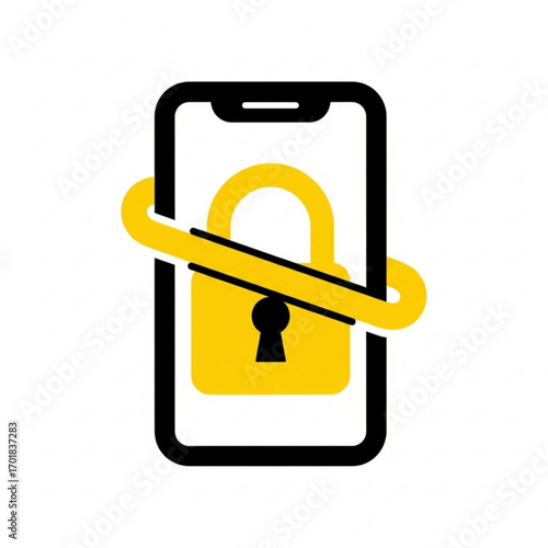 Vector art of smartphone security concept with a padlock and chain