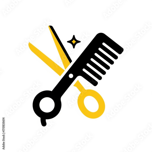 Vector art of styling scissors and comb icon