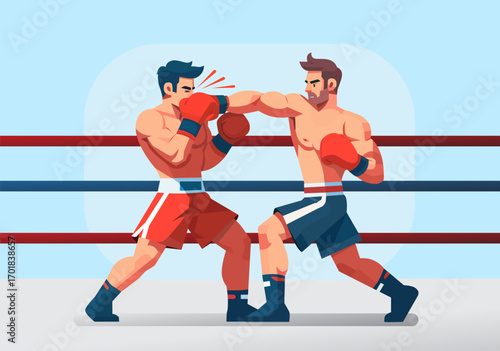 Illustration of Two Boxers Fighting in Boxing Ring