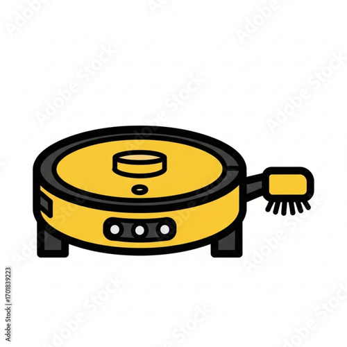 Vector art of yellow robot vacuum cleaner with brush