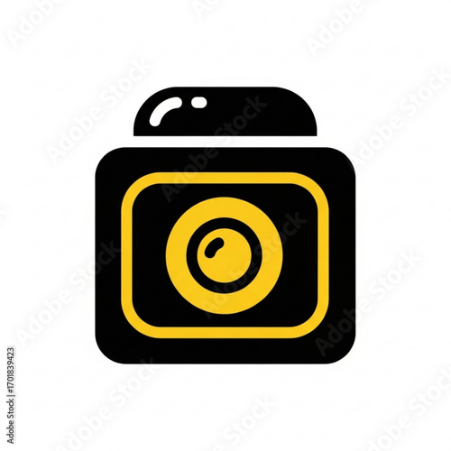 Vector art of simple black and yellow camera icon with a