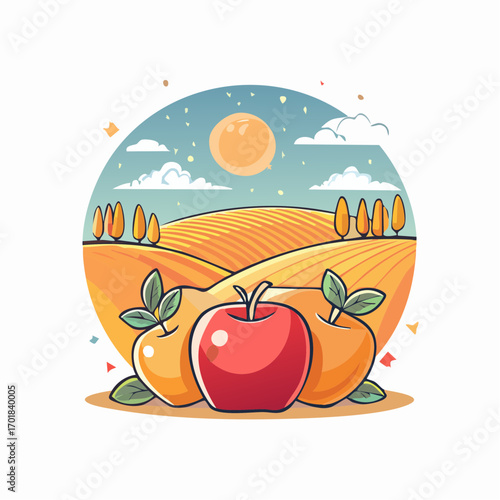Pixel Art Autumn Harvest Apple Orchard Landscape