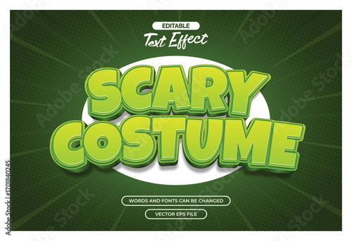 3d Scary costume editable text effect with green comic background