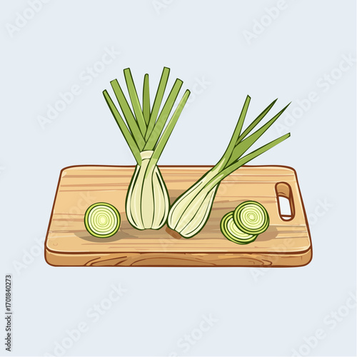 Two Lemongrass Stalks on Wooden Cutting Board with Slices
