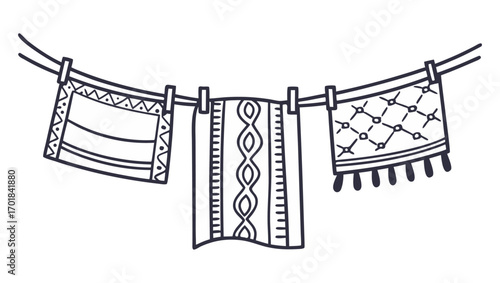 black and white sketch of laundry peg on clothesli
