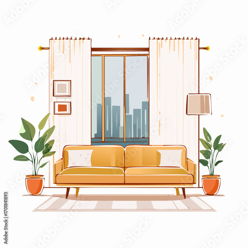 Modern Living Room Interior With City View
