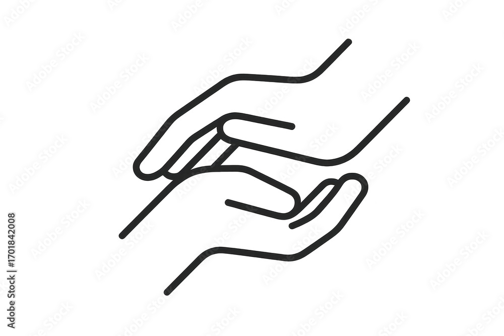Obraz premium Stylized black outline hands icon for care, isolated on transparent background