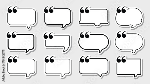 Collection of blank speech bubbles with quotation marks vector illustration for design projects isolated on white background