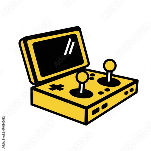 Vector art of yellow retro arcade game controller with two joysticks