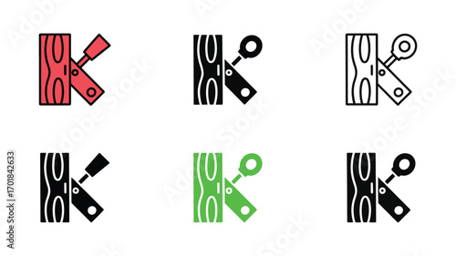 Vector art of collection of wood chisel icons, representing various styles and designs for woodworking and carpentry tools
